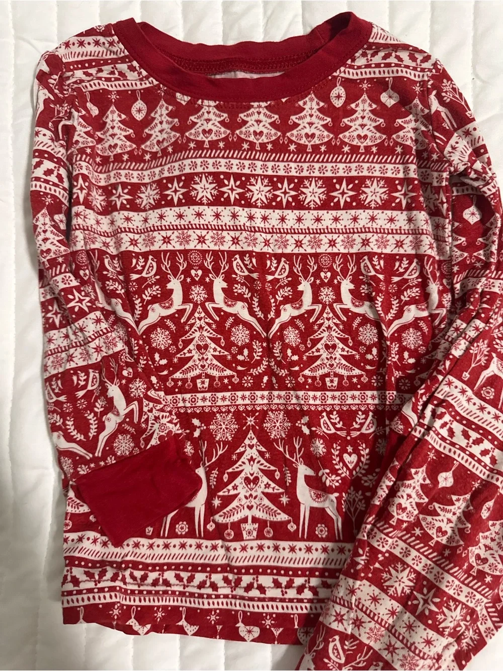 Little Sleepies reindeer cheer red  & White Holiday Fair Isle Kids Pajama Set